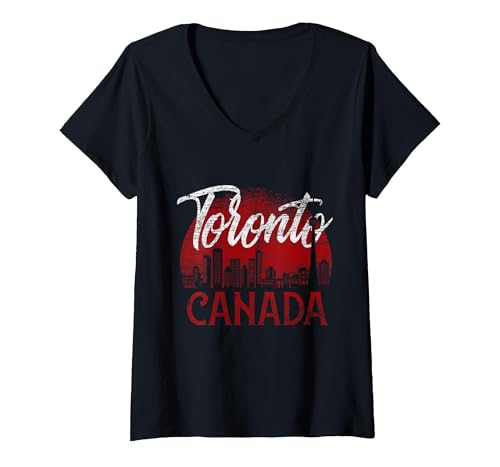 Women's Toronto North America Canadian Flag Canada V-Neck T-Shirt, Black, Large