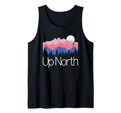Up North Retro Mountains Camping Outdoors Hiking Tank Top, Black