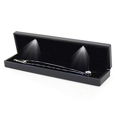 TOPIND Fine Jewelry Necklace Box LED Lighted Jewelry Gift Box Lighting Rectangle Necklace Box Holder Case with Light for Jewelry Display (Black)