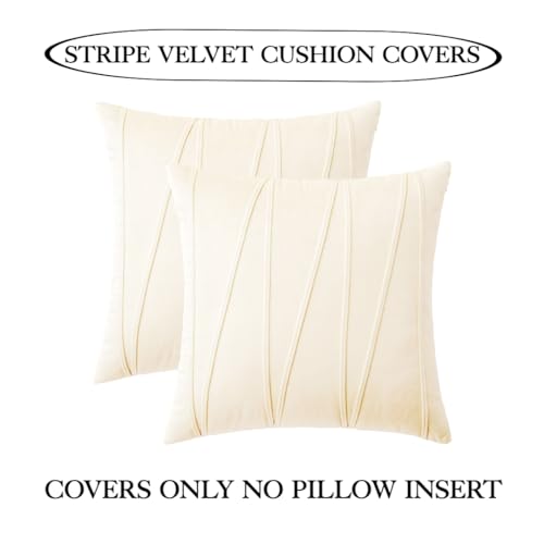 Image of Amazon Brand - Umi Decorative Striped Throw Pillow Covers 16 X 16 Inch,Soft Solid Velvet Pillow Covers Cushion Case with Zigzag Pattern for Sofa Bedroom 40 X 40 Cm (Pack of 2) Cream
