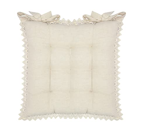 Cotton Craft Chair Cushion Pads - Set Of 4 - Flax Linen With Lace - Dining Kitchen Office Chair Seat Cushion With Ties- Durable Cotton Flax - Thick Comfy Poly Fill - Indoor Use - 17 X 17 In – Natural #TOP7