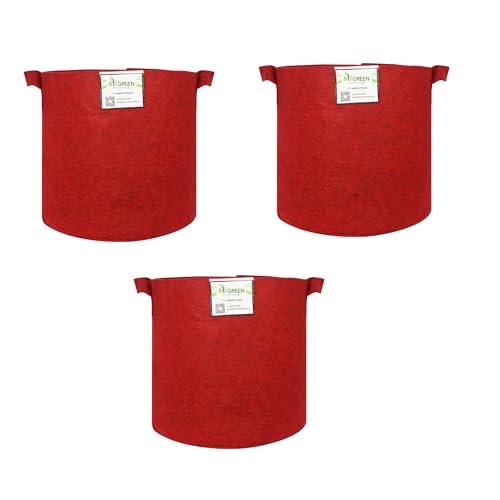 Image of Geo Fabric Grow Bags for Plants 15X15 Inch (Pack of 3) | 400 GSM Heavy Duty UV-Protected Round Maroon Colour Plant Bags for Terrace and Vegetable Gardening | Strong & Reusable|