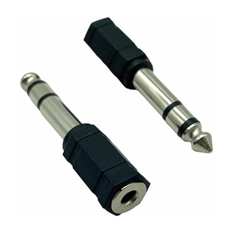 2 Pack of Headphone Adapters 3.5mm Socket to 6.35mm Jack Plug Audio Stereo Adaptor Converter Black Premium Quality Cover