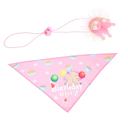 Écharpe d'anniversaire ajustable en polyester rose et chapeau chiot