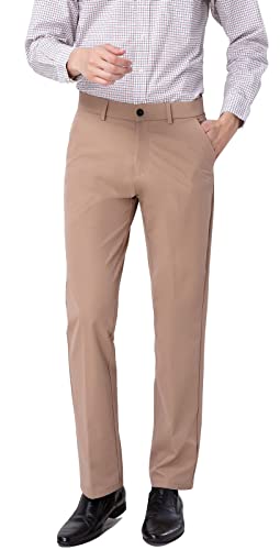 Plaid&Plain Men's Dress Pants Straight Fit Stretch Khaki Pants Wrinkle Free