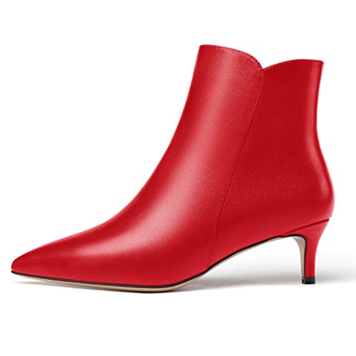 WAYDERNS Women's Matte Zipper Leather Pointed Toe Low Kitten Heel Ankle High Short Boots 2 Inch2