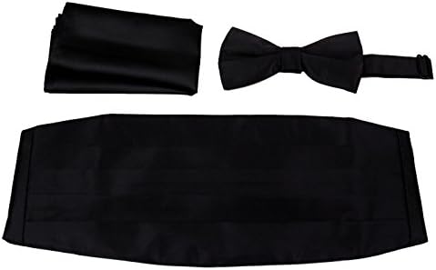 CBUND-ADF-19 - Mens Formal Woven Satin Cummerbund Pre-Tied Bowtie Hanky set.