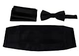 CBUND-ADF-19 - Mens Formal Woven Satin Cummerbund Pre-Tied Bowtie Hanky set.