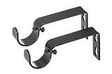 Ivilon Fixed Brackets for Curtain Rods - for 1 or 1 1/8 Inch Rods. Set of 2 - Black