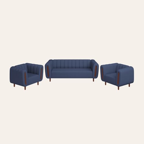 Image of Interio by Godrej Sofa Paramount 5 Seater Fabric Sofa Set (3+1+1) for Living Room, 1-Year Warranty, Solid Wood, Ocean Blue