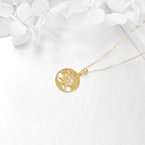 KECHO 14K Gold Pentagram Pentacle Necklace Triple Moon Goddess Pentacle Necklace for Women Real Yellow Gold Pagan Wiccan Magic Amulet Jewelry Gifts3