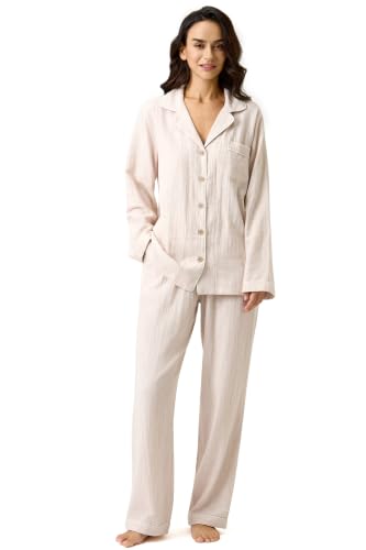 Image of BESTOUCH Womens Pajama Sets: 100% Cotton Muslin Linen Feel | Button Soft Comfy Breathable Classic Sleep Pjs 2 Piece