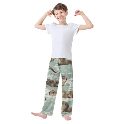 ZZXXB Water Otter Boys Long Pants Soft Trousers Elastic Waist Kids Lounge Bottoms with Pockets S-XL3