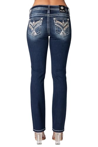 Miss Me Women's Leather Criss Cross Faux Flap Pocket Mid-Rise Straight Jeans