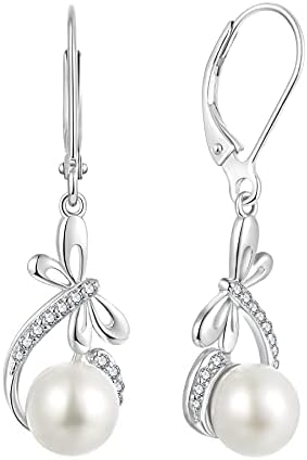 JO WISDOM Women Infinity Pearl Earrings,925 Sterling Silver Butterfly Leverback Dangle & Drop Earrings with 3A Cubic Zirconia