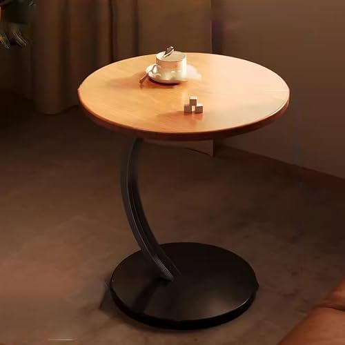 Table basse ronde en bois rustique et marbre pour petit espace