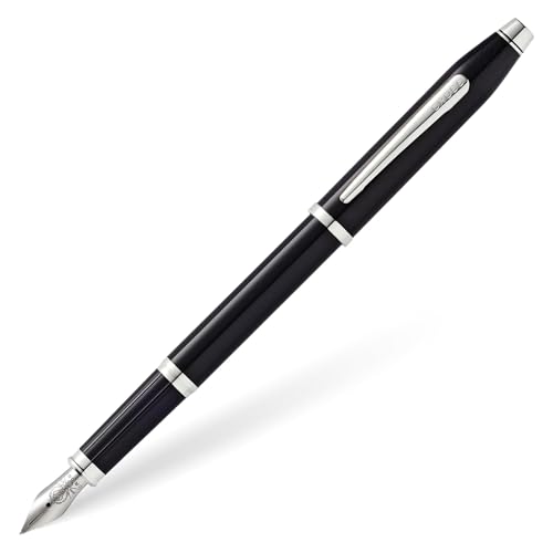 Image of Cross Century II Lustrous Chrome Refillable Fountain Pen - Medium Point, Black Ink, Presented in a Premium Box (Translucent Black)