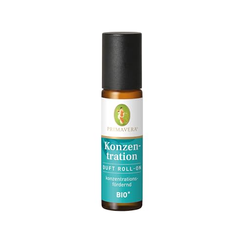 PRIMAVERA Duft Roll-On Konzentration bio* 10 ml - Zitrone, Riesentanne und Salbei - Aromaöl, Duftöl, Aromatherapie für unterwegs - konzentrationsfördernd - vegan
