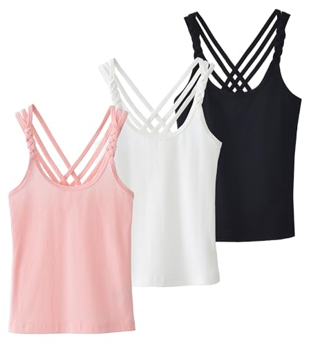 Image of SEAUR Kids Girls Cami Tank Top Criss Cross Back Camisoles Sleeveless Undershirts