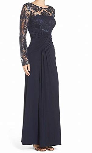 Eliza J Women's Long Sleeve Gown with Front Gathering, Navy, 8