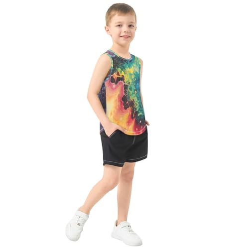 Boys Tank Top Shirts Rainbow Tie Dye Texture Sleeveless T-Shirts Crew Neck for Kids Clothing Children4