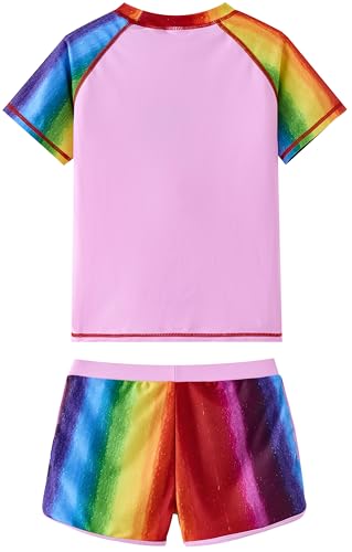 Image of UMELOK Girls Rash Guard Swimsuit Short Sleeve Bathing Suit Rashguard Sets