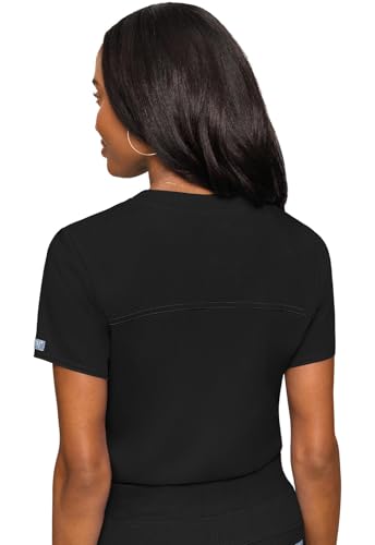 Image of Med Couture Women's V-Neck Scrub Top, Modern Fit Tuck-in Top with Stretchy Rib-Knit Shoulders and Chest Pocket - MC7448