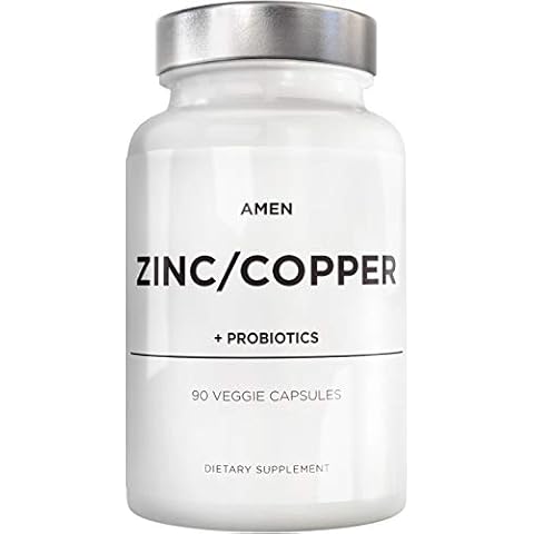 Amen Zinc & Copper Supplement + Probiotics, 3 Months Supply, One Per Day - 50 mg Zinc Picolinate Vitamin Pills - Essential Minerals Supplements – 2 Billion CFUs Probiotic – Vegan, Non-GMO, 90 Capsules Cover