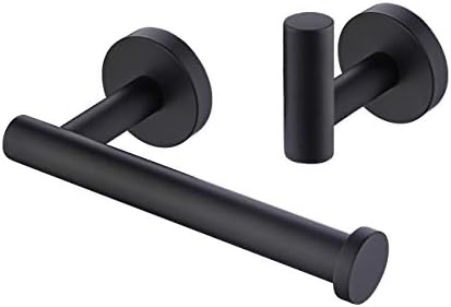 KES Black Towel and Toilet Roll Holder Set Bathroom Accessory Set 2 Pieces Toilet Roll Holder and Coat Hook SUS 304 Stainless Steel Wall Mounted, LA20BKDG-21