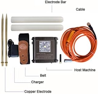 PQWT M200 Water Detector components including host machine, electrode bars, cable, belt, charger, and copper electrodes.