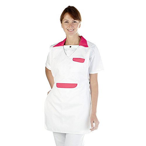 Hurry Jump Tablier Chasuble Blouse Chasuble col Chemisier Blanc Parement Fushia Taille Unique Lavage Machine ou Industriel
