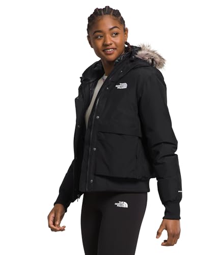 THE NORTH FACE Women's Arctic Bomber | Down Insulated Jacket, Waterproof Shell, Adjustable Hood with Faux-Fur Lined Trim, Dual-Entry Pockets, TNF Black-NPF, Medium