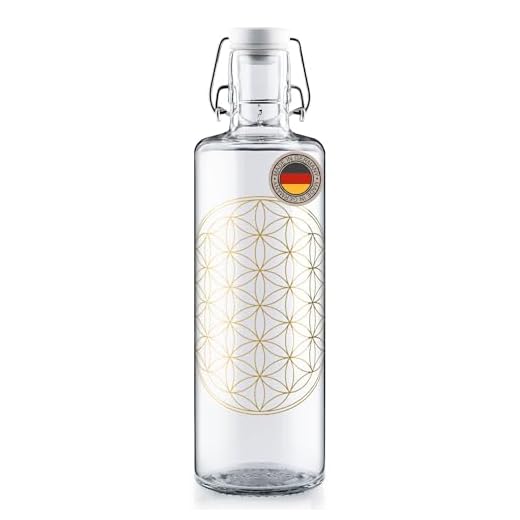 Soulbottles 1,0l Trinkflasche aus Glas • Verschiedene Designs, Made in Germany, vegan, plastikfrei, Glastrinkflasche, Glasflasche (Flower of Life • Blume des Lebens)