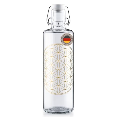 soulbottles Glas Trinkflasche 1L Flower of Life • Blume des Lebens Design •...