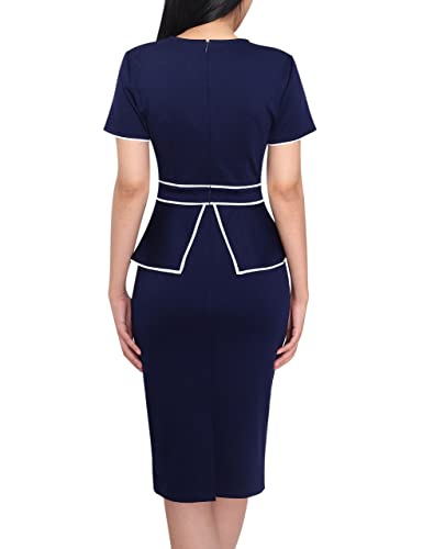 Image of VFSHOW Womens Pleated Crew Neck Peplum Work Business Office Church Bodycon Pencil Sheath Dress