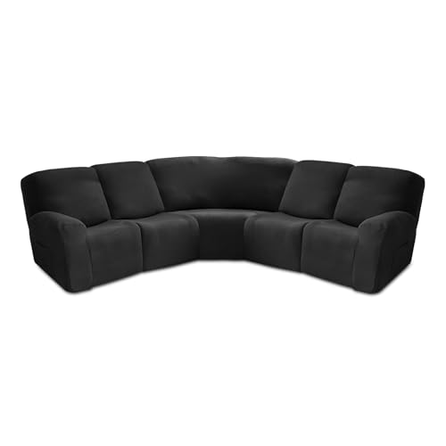 AIMENJOY Recliner Slipcover, L Shape Sectional Recliner Sofa Covers, 5 Seater Jacquard Stretch Reclining Couch Covers for Reclining L Shape Sofa, Thick, Soft, Washable (Black)
