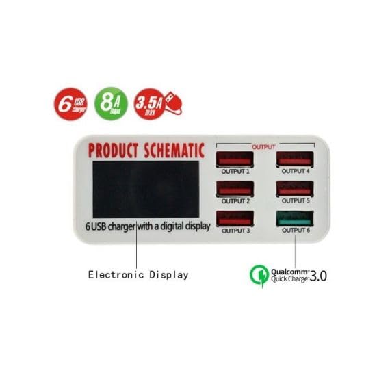 Stazione di Ricarica USB Multi-Porta da Tavolo 5V 8A con Quick Charge 3.0 - Bianco
