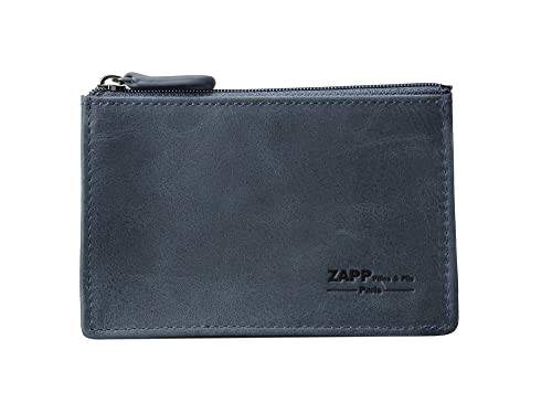 ZAPP - 'Filante' Porte-Monnaie zippé avec Porte clés intégré en Cuir véritable (Couleur : Bleu) Cover