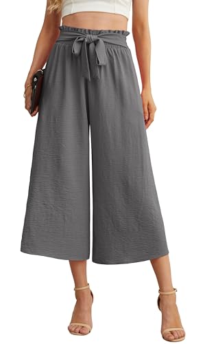 Image of IWOLLENCE Women Flowy Loose Wide Leg Pant Summer Beach Casual Trousers high Waist Adjustable Knot Business Work Casual Pants