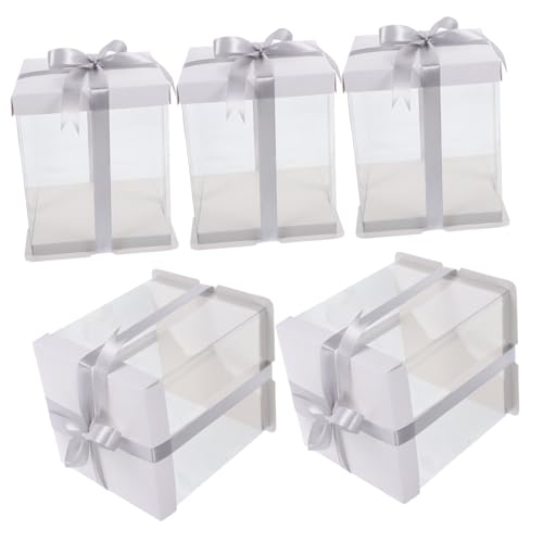 Unomor 5Pcs Clear Cake Box Transparent Cake Display Box for Baking Present Packaging Cake Carrier for Birthday Parties Weddings and Special Occasions