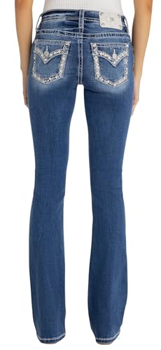 Miss Me Women's Desert Diamond Dust Mid Rise Bootcut Jeans with Faux Flap Pockets