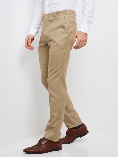 Image of Raymond Men Slim Fit Structure Pattern Polyester Blend Flat Front Formal Trouser