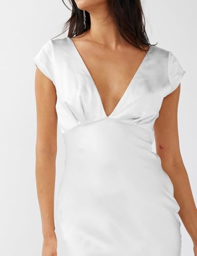 Image of Halfisland Womens Summer Satin V Neck Cap Sleeve Midi Dress Wedding Guest | 2026 Summer,Backless,Hollow Out,Long,Formal,Cocktail,Twist,Bridesmaid,Party,Baby Shower,Short Sleeve,Beach,Elegant,Evening