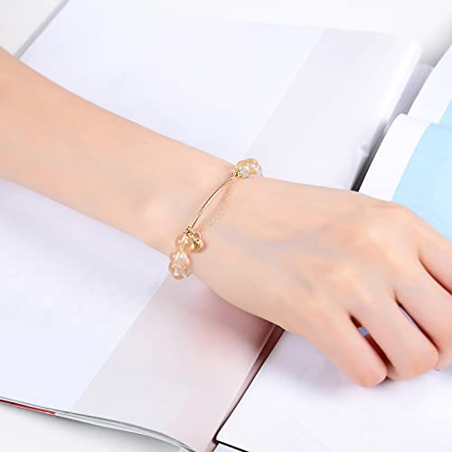 Morchic Natural Citrine 14K Gold Filled Charms Stretch Bracelet For Women, Genuine Energy Crystal Gemstone Beads, Birthday Gift #TOP3