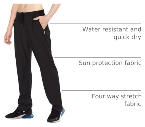 Image of Men's Elastic Waist Hiking Pants Water Resistant Quick-Dry Lightweight Outdoor Sweatpants with Zipper Pockets