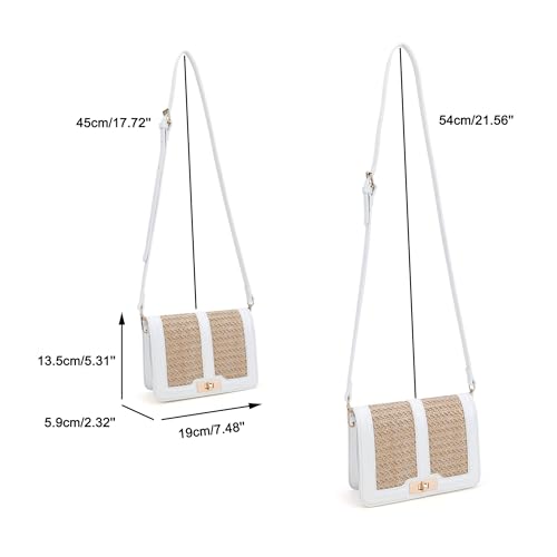 Image of FALETO Straw Crossbody Bags for Women Summer Leather Stitching Straw Flap Bag Handbag Shoulder Clutch Purse