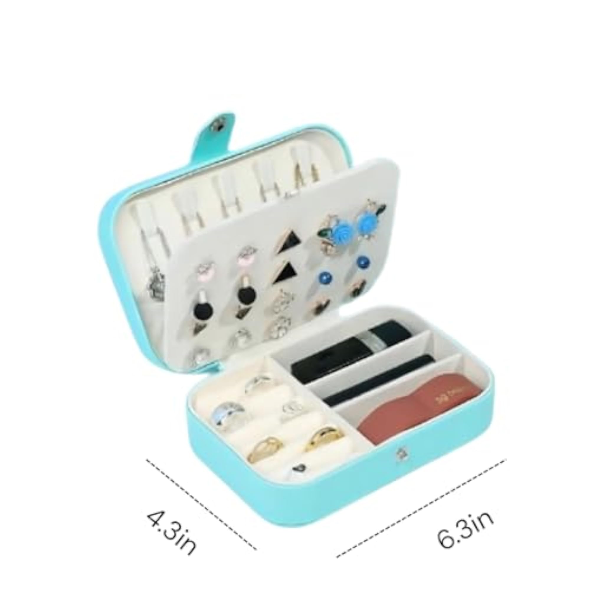 Portable Travel Jewellery Box, Light Blue Multi-Compartment Case