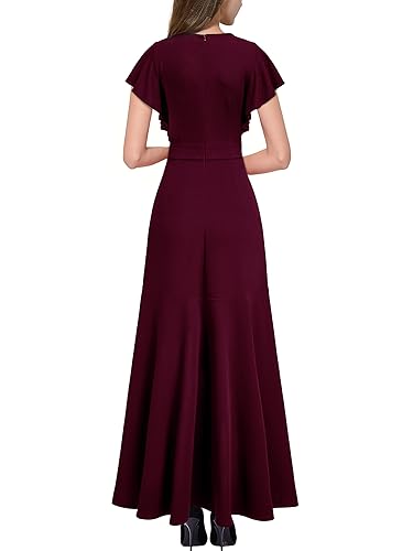 Miusol Women's Formal V Neck Ruffle Split Evening Party Long Dress2