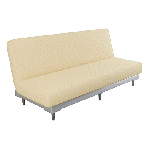 MAXIJIN Funda Elástica para Sofá Cama Funda para Sofá de Clic Clac 3 Plazas sin Brazos Protector de Muebles de Color Sólido para Sofá Plegable sin Reposabrazos (Beige Claro)