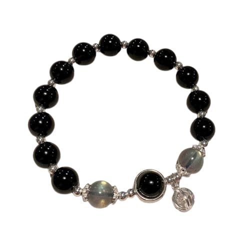 Bijoux obsidienne noire naturelle cristal laiteux chaîne de mains ajustables